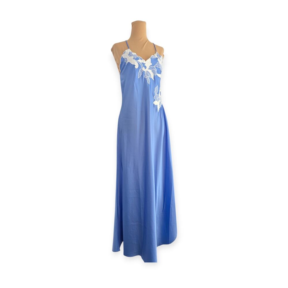 Vintage 70s 80s Natori Blue Satin Slip dress Nightdress - Picture 4 of 9